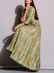 Olive Green Handcrafted Silk Anarkali Tunic