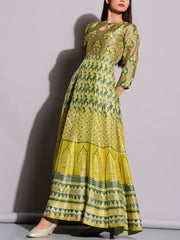 Green Handcrafted Anarkali Silk Tunic