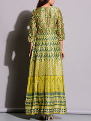 Green Handcrafted Anarkali Silk Tunic