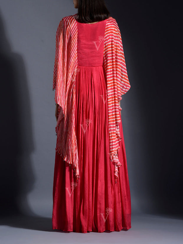 Red Wrinkle Crepe Gown