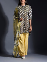 Grey and Yellow Vasansi Silk Leheriya Suit set