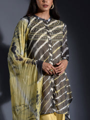 Grey and Yellow Vasansi Silk Leheriya Suit set