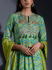 Green Vasansi Silk Leheriya Anarkali gown