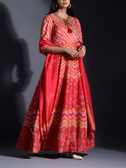 Red Vasansi Silk Leheriya Anarkali gown