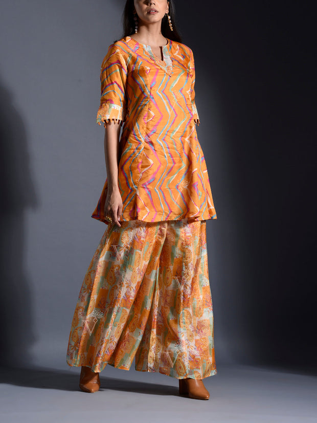 Mustard Vasansi Silk Leheriya Palazzo Set