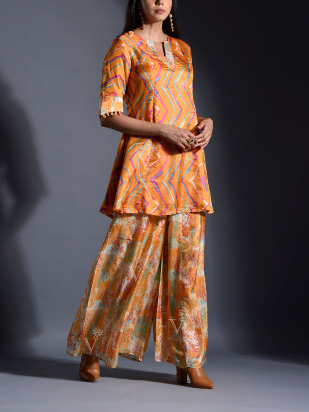 Mustard Vasansi Silk Leheriya Palazzo Set