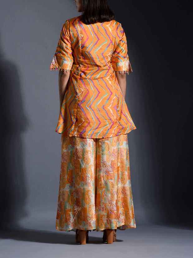 Mustard Vasansi Silk Leheriya Palazzo Set