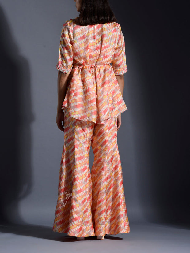 Peach Vasansi Silk Leheriya Co-ord Set