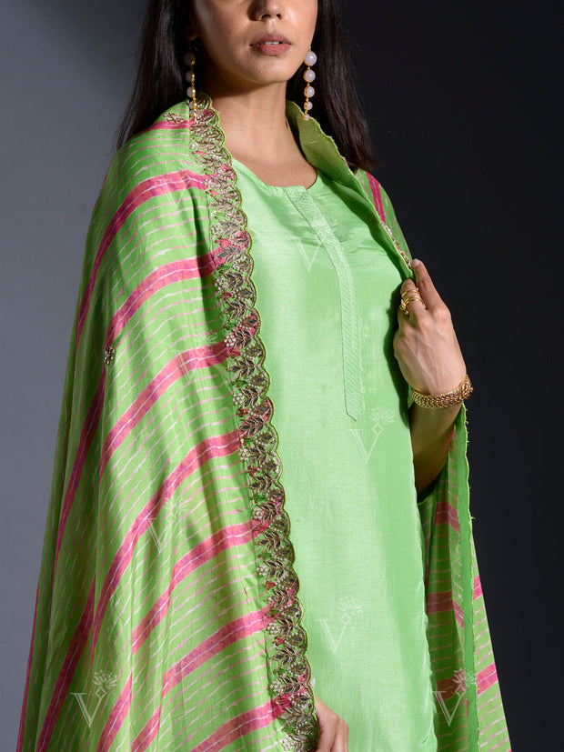 Green Silk Sharara Set with Leheriya Dupatta