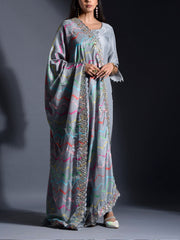 Grey Silk Suit Set with Leheriya Dupatta