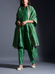 Green Silk Suit Set with Bandhani Dupatta