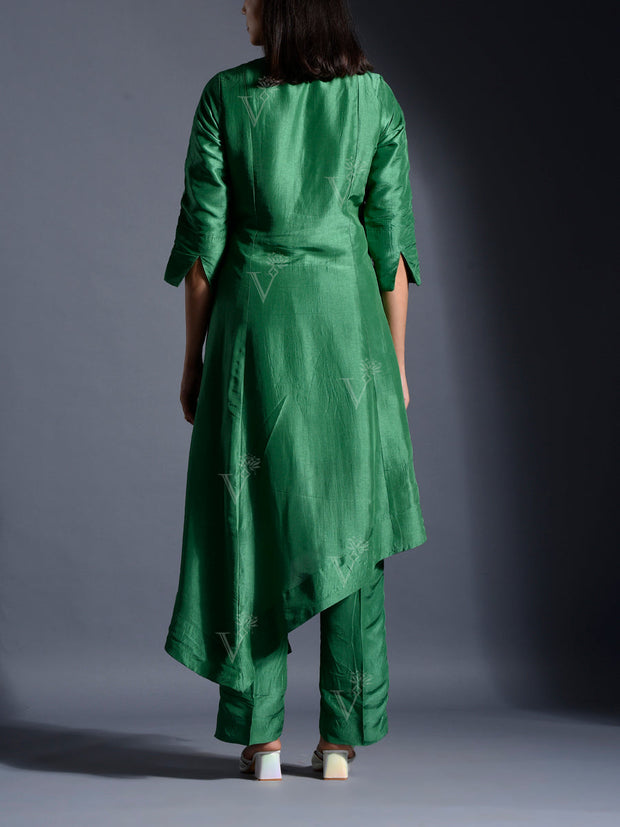 Green Silk Suit Set with Bandhani Dupatta