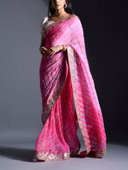 Pink Georgette Leheriya Saree