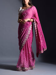 Pink Georgette Leheriya Saree