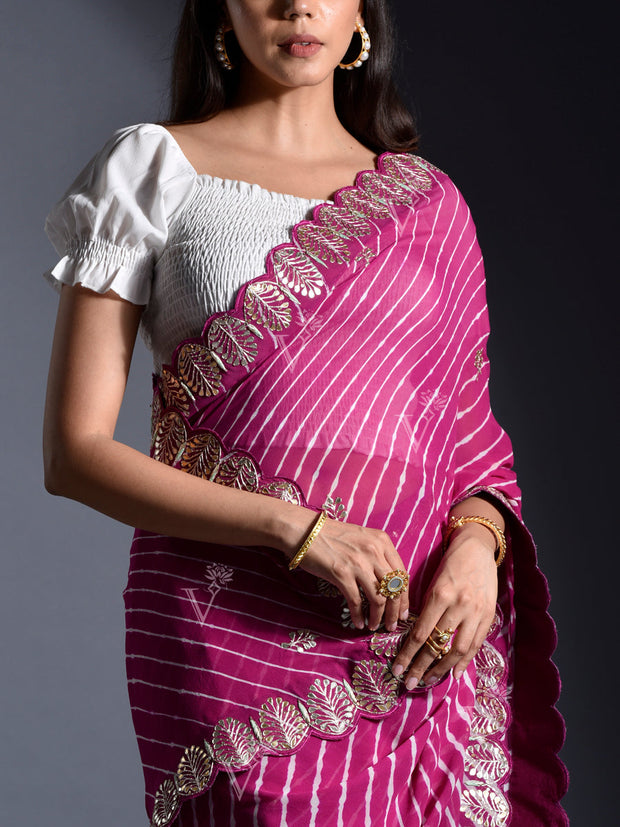 Pink Georgette Leheriya Saree