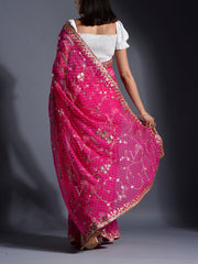 Pink Georgette Mothda Saree