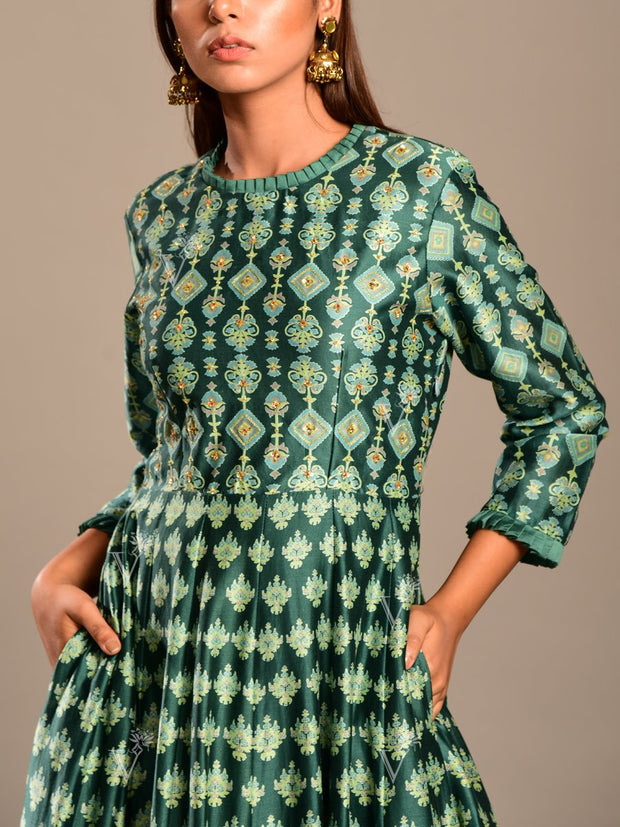 Bottle Green Handcrafted Anarkali Tunic