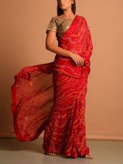 Red Georgette Bandhani Saree