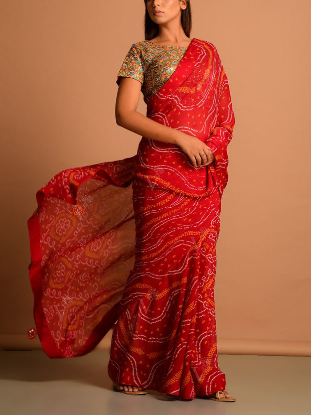 Red Georgette Bandhani Saree