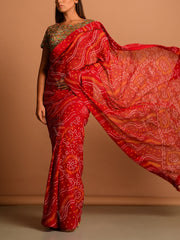 Red Georgette Bandhani Saree