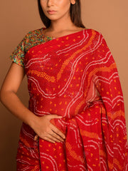 Red Georgette Bandhani Saree