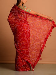 Red Georgette Bandhani Saree