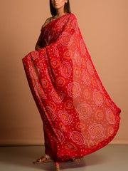 Red Georgette Bandhani Saree