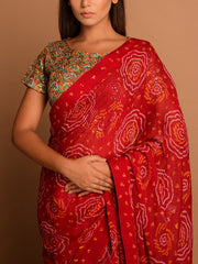 Red Georgette Bandhani Saree