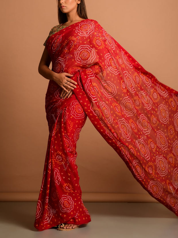 Red Georgette Bandhani Saree