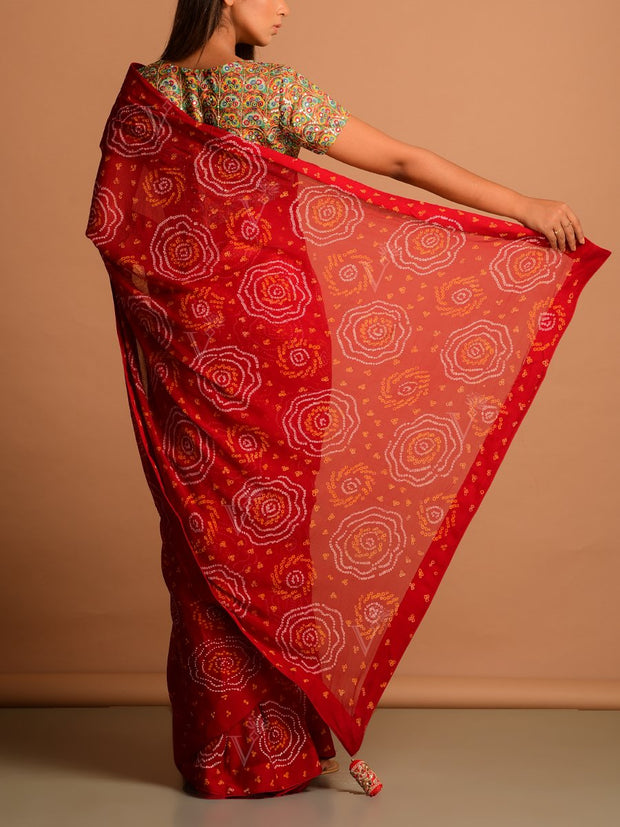 Red Georgette Bandhani Saree