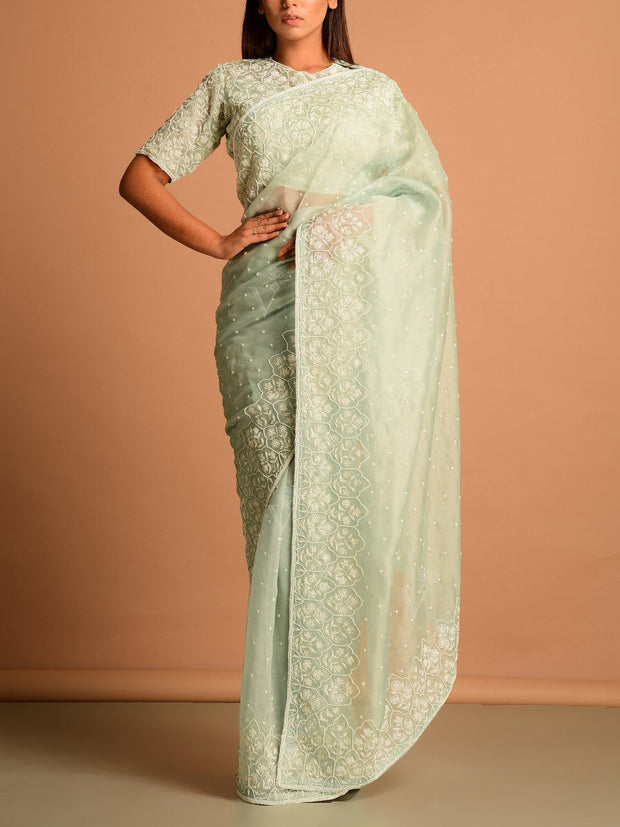 Grey Organza Saree