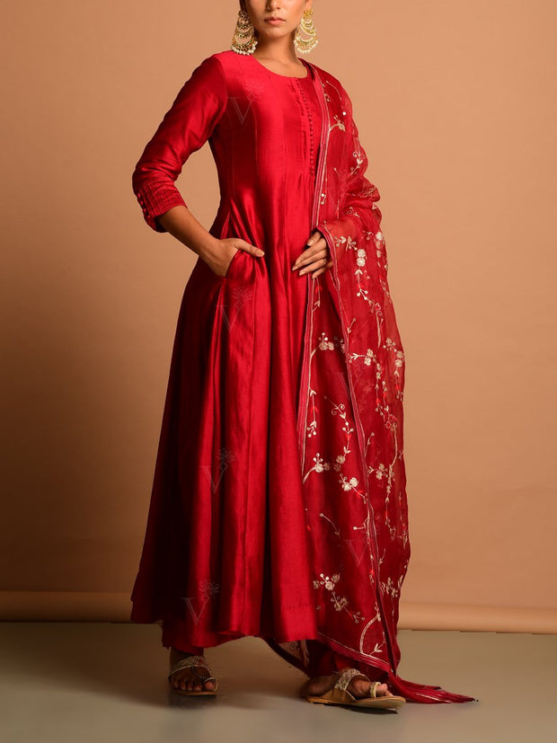 Deep Red Chanderi Kurta Set