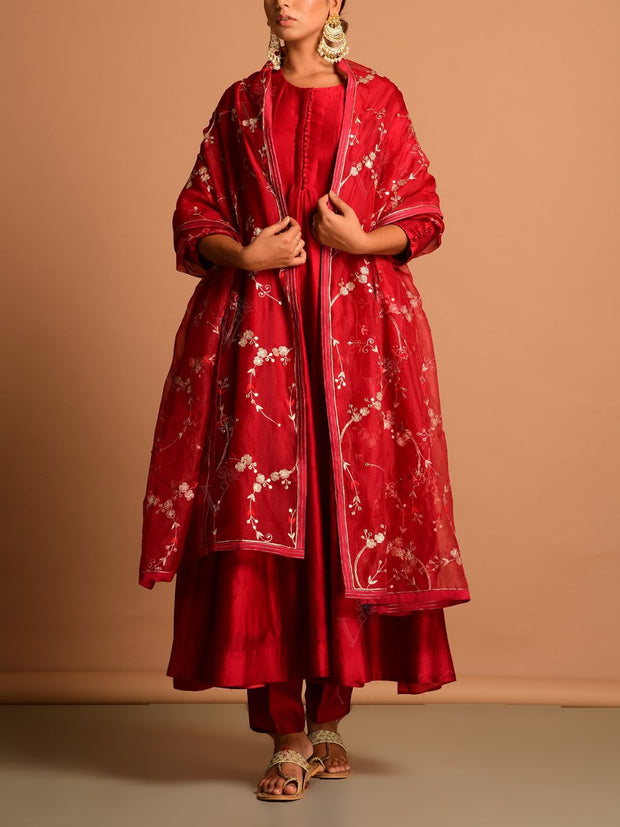 Deep Red Chanderi Kurta Set