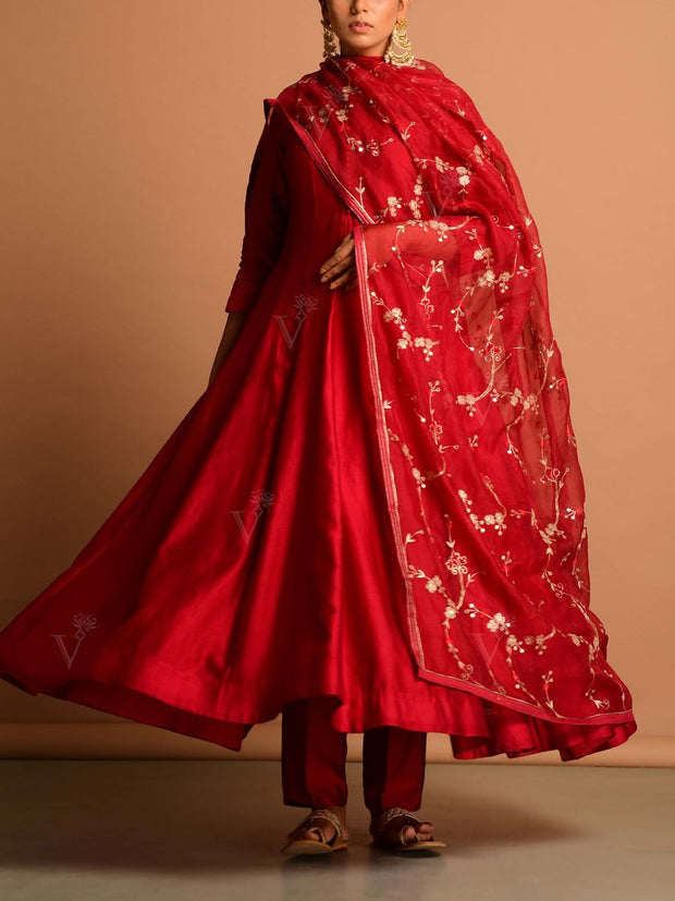 Deep Red Chanderi Kurta Set