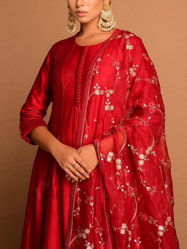 Deep Red Chanderi Kurta Set