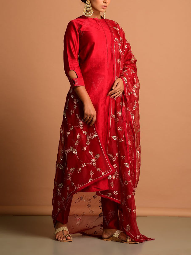 Red Chanderi Kurta Set