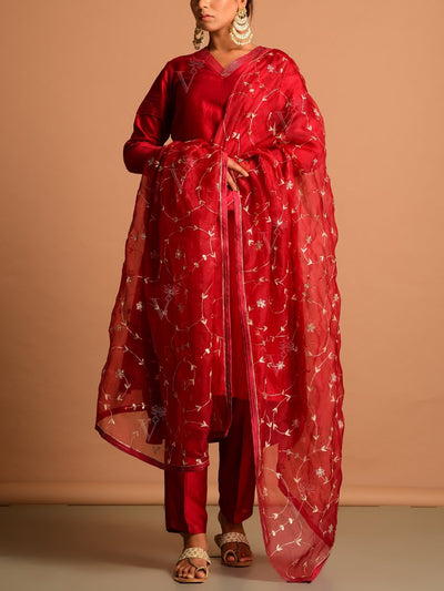 Red Chanderi Kurta Set