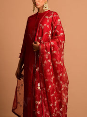 Deep Red Organza Embroidery Dupatta