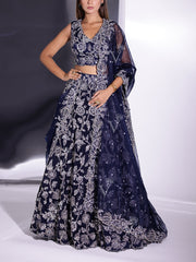 Blue Organza Lehenga Set