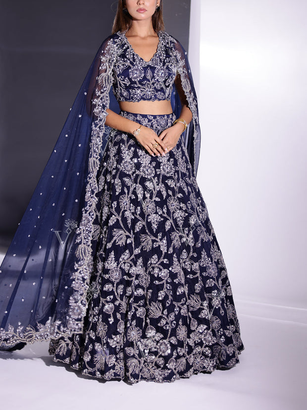 Blue Organza Lehenga Set