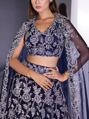 Blue Organza Lehenga Set