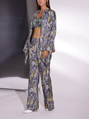 Grey Vasansi Silk Printed Bustier with Jacket and Pant Set