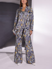 Grey Vasansi Silk Printed Bustier with Jacket and Pant Set