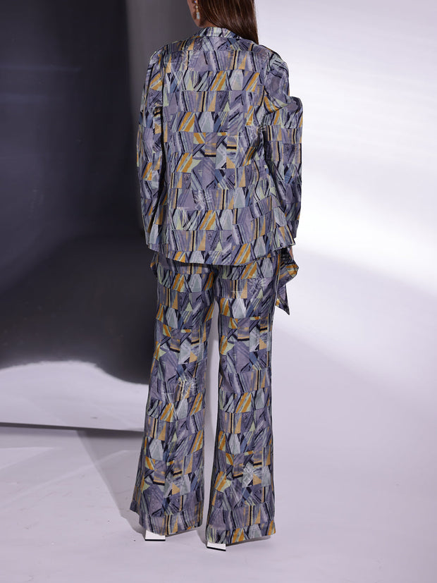 Grey Vasansi Silk Printed Bustier with Jacket and Pant Set