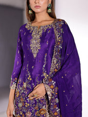 Violet Crepe Embroidered Kurta and Sharara Set