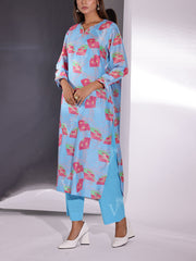 Sky Blue Vasansi Silk Printed Kurti