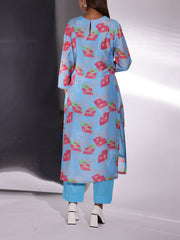 Sky Blue Vasansi Silk Printed Kurti