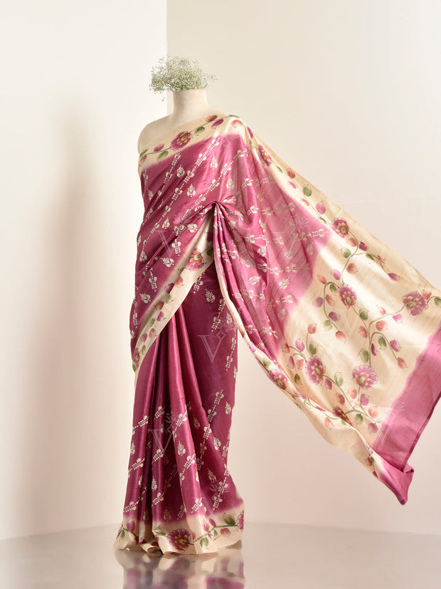 Pink Tussar Silk Saree