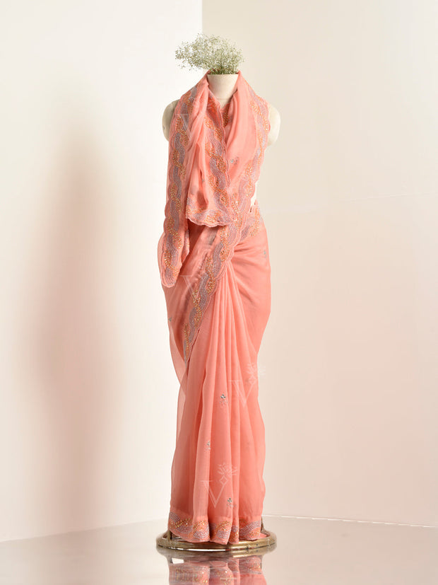 Peach Organza Saree