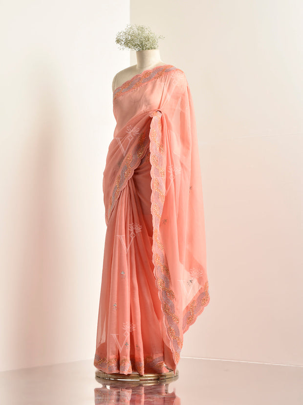 Peach Organza Saree